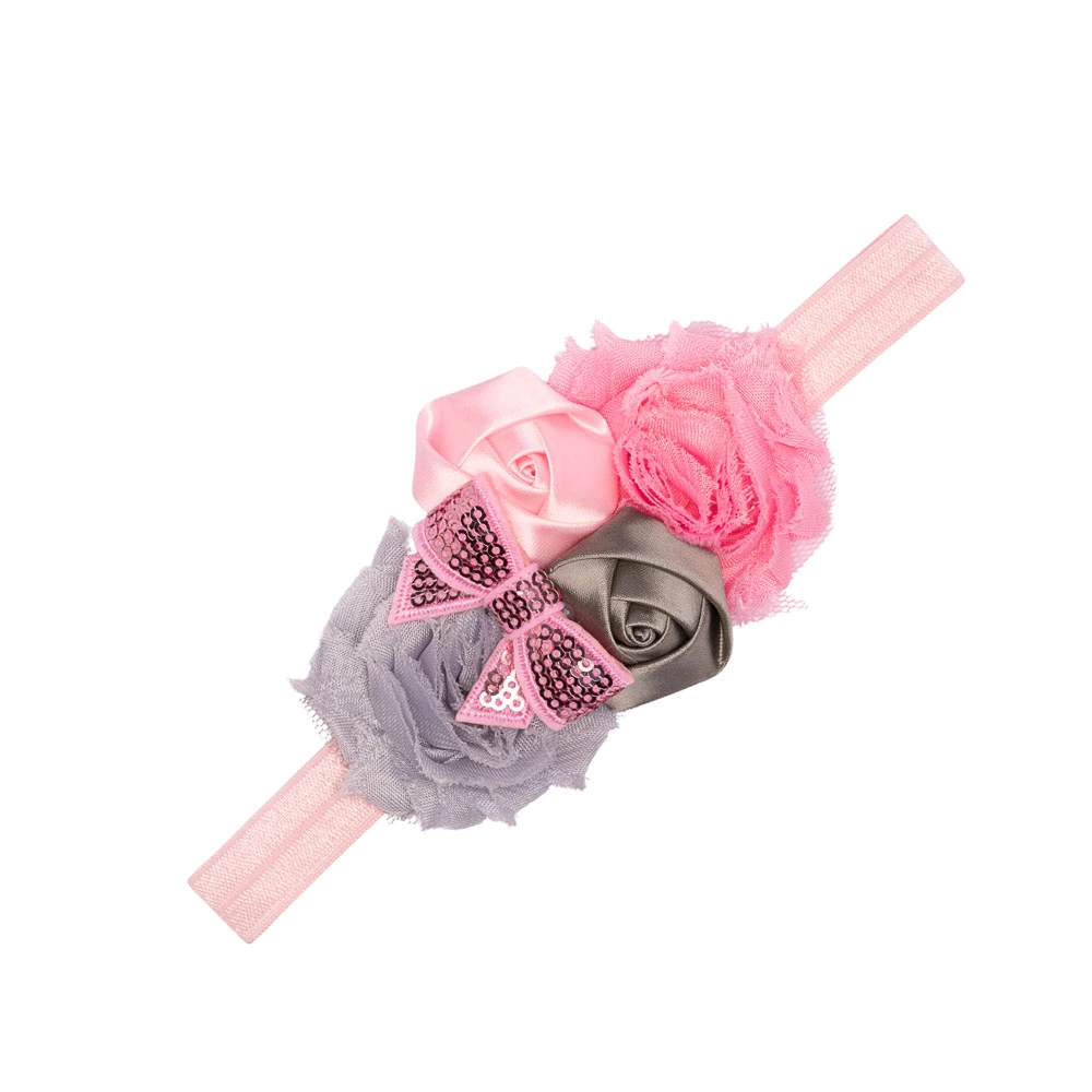 Ροζ κορδέλα με λουλούδια για τα μαλλιά 1