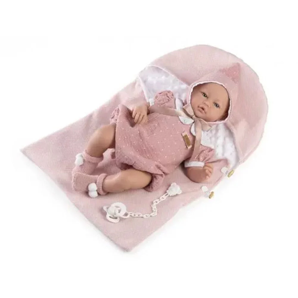 Guga-Κούκλα-Μωρό-Cloe-με-ροζ-φορμάκι-σκούφο-και-μαξιλαράκι-46cm